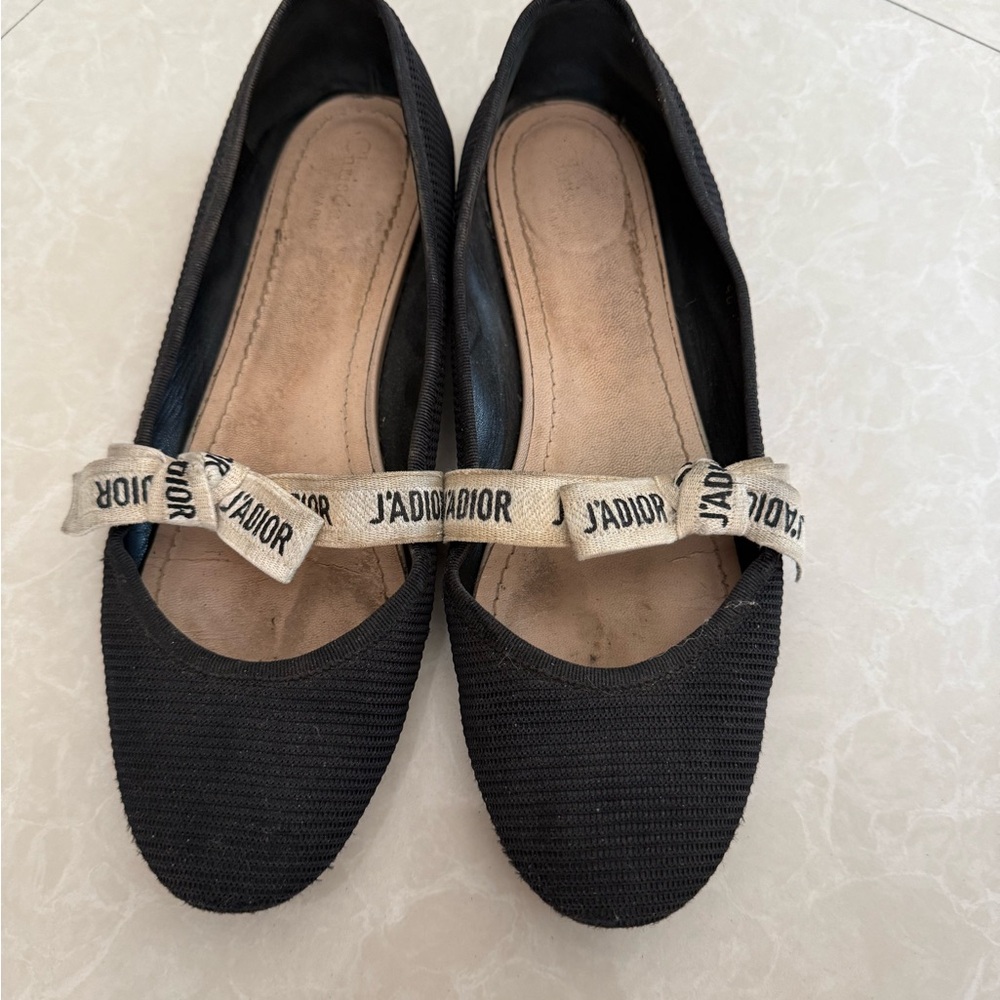 Dior Black Flats with Crystal Embellished Strap
